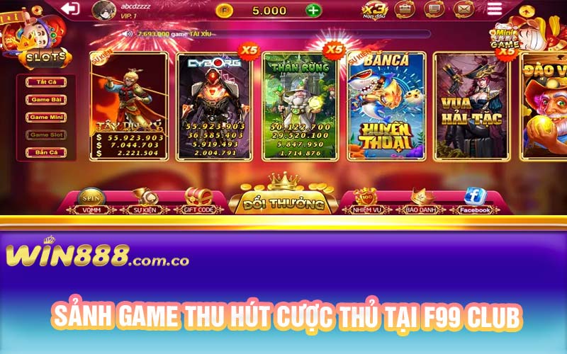 Sảnh game thu hút cược thủ tại F99 Club